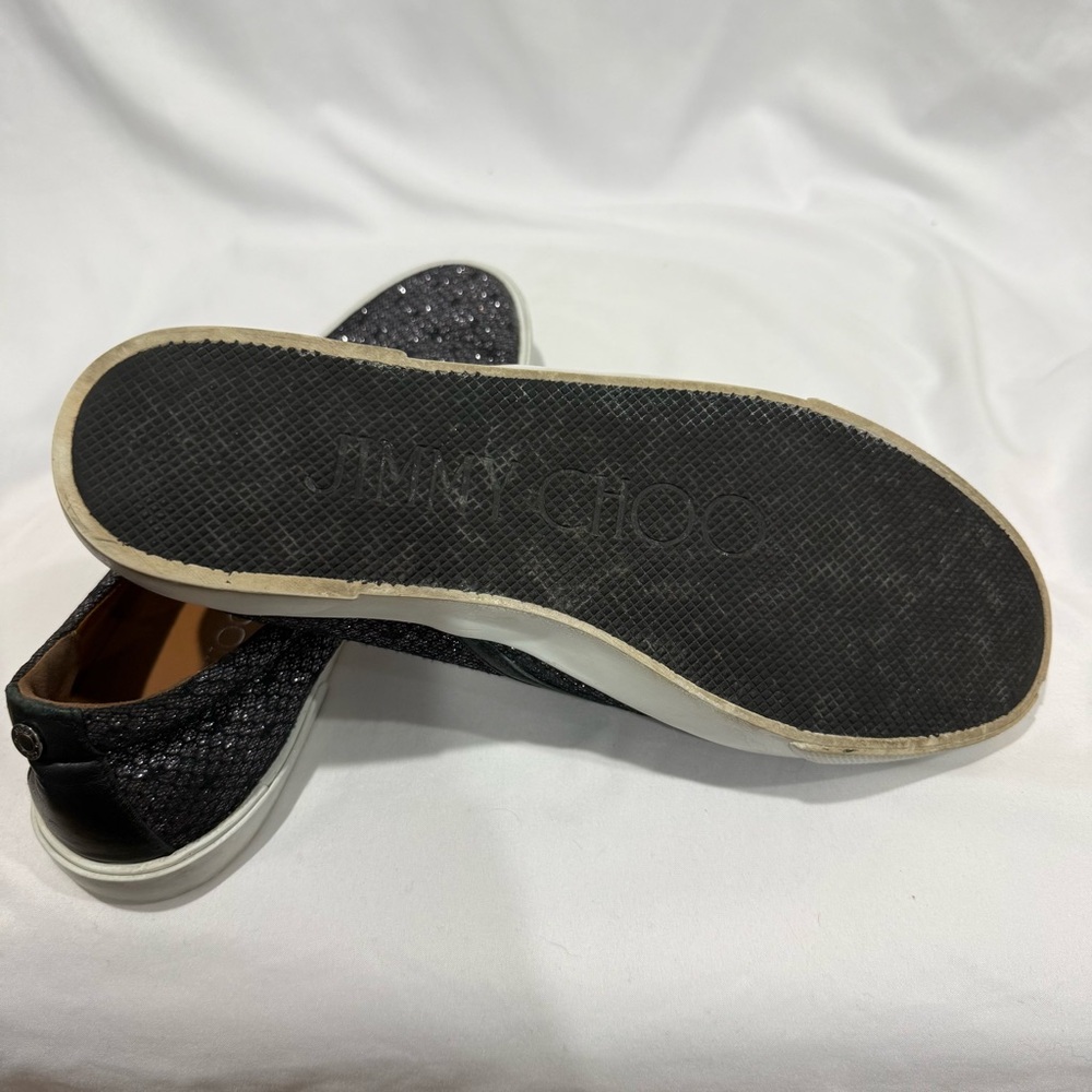 Jimmy Choo Glitter Black Slip On Sneakers 41 Luxury Casual Streetwear Statement - Picture 10 of 11